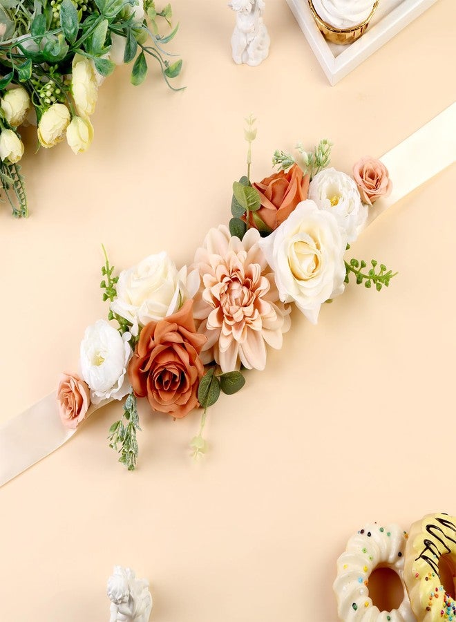 Cheerupp Boho Brown Flower Belt Maternity Sash, Neutral Handmade Flower Belly Belt for Wedding Baby Shower Gender Reveal Party Decorations Supplies Photo Props - Image 4